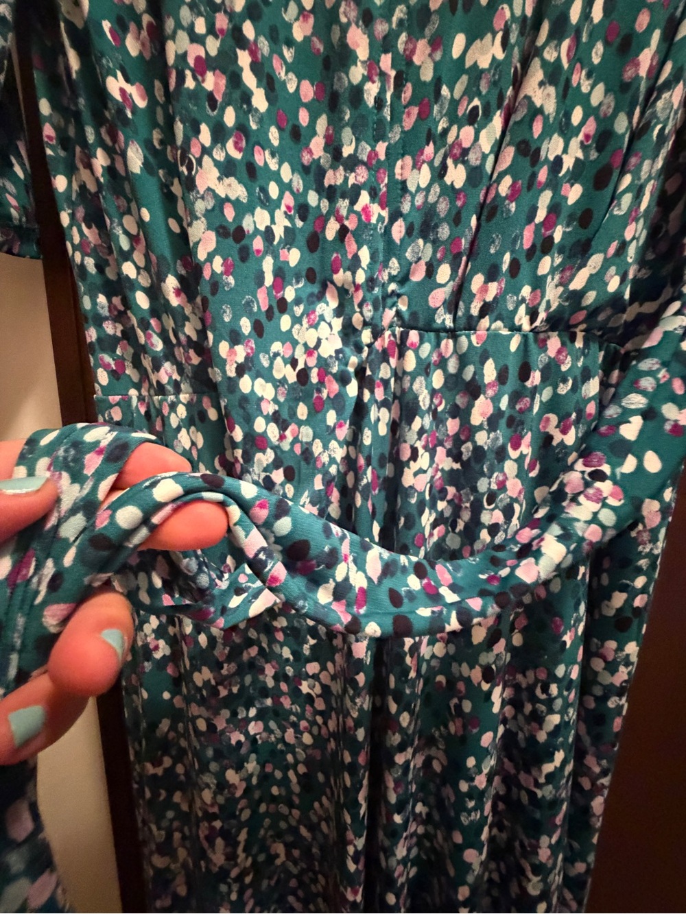 Dot Pattern Maxi Dress with Tie Front - Picture 6 of 9